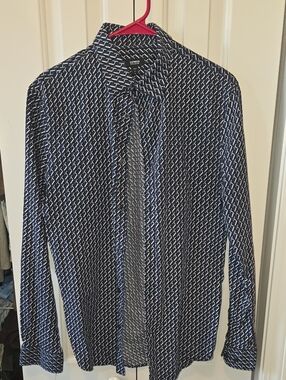 Express Men’s Navy and White Geometric Button-Down Shirt